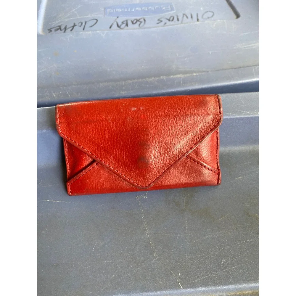 Vintage Pebbled Leather Envelope Wallet Card Holder Small Red Western Boho Luxe